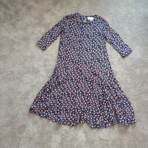 NWT Anthropolgie Floral Stellar Midi Dress Navy Red Size 4 - Picture 2 of 9